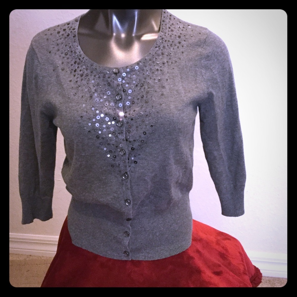 Apt. 9 Dark Gray Sequin‎ Button Cardigan EUC